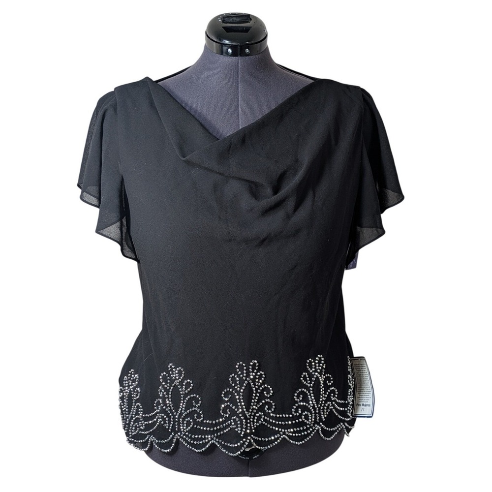 Dark Fairy Top 1X Beaded Cowl Neck Flutter Sleeve Whimsigoth Romantic Feminine
